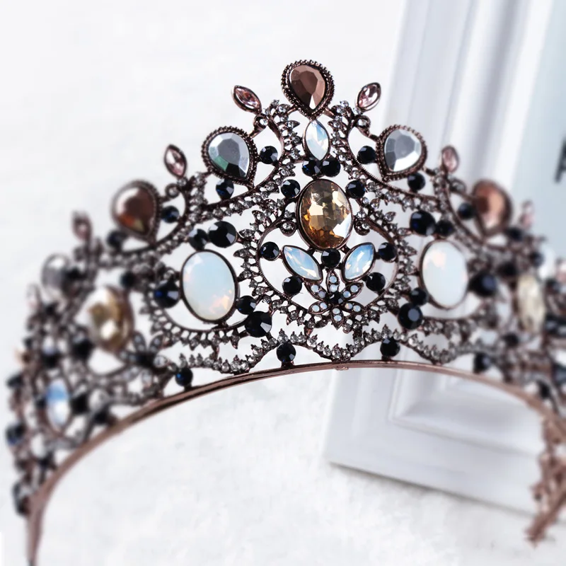  Vintage Crystal Beads Gold Tiara Headband Baroque Crown Crystal Rhinestone Tiaras Crowns Wedding Ha