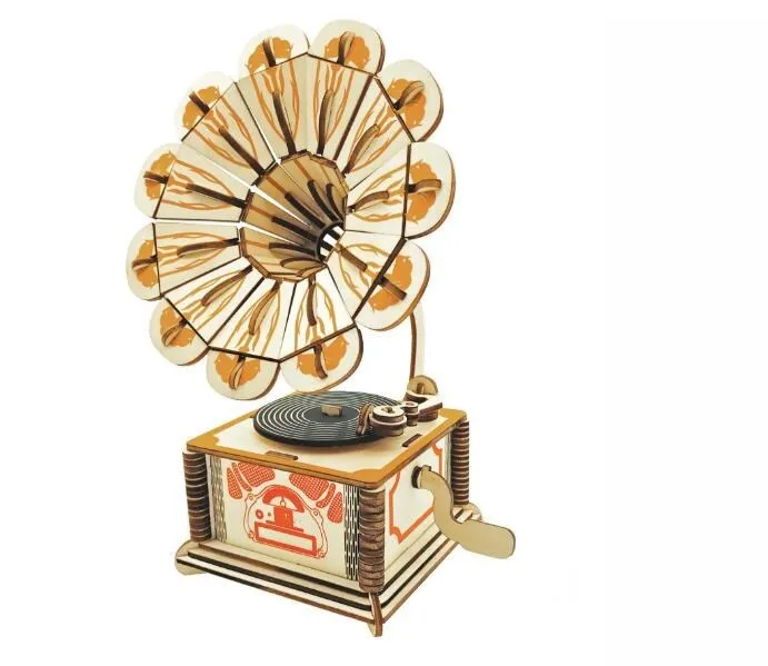 DIY Gramophone Model 3d Three dimensional Wooden Jigsaw Puzzle Toys for