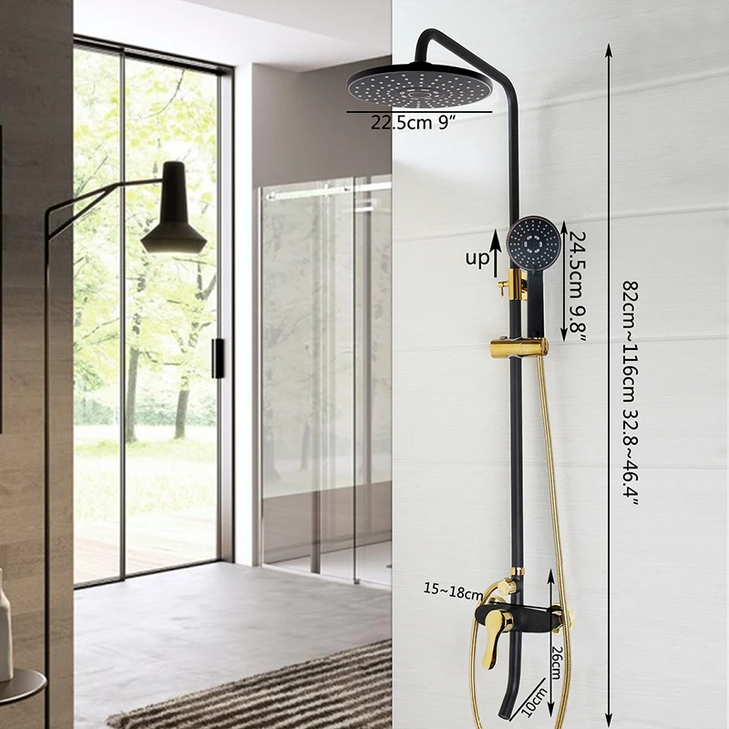 Роскошные изображения ванная комната дождевой смеситель душ комбо набор настенные дождевые насадки для душа система Черный Позолоченный смеситель для душа - Цвет: Black Shower 5