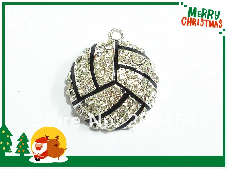 

Hot Sale!! 35mm 10pcs/lot Volleyball Rhinestone Pendants For Chunky Kids Necklace