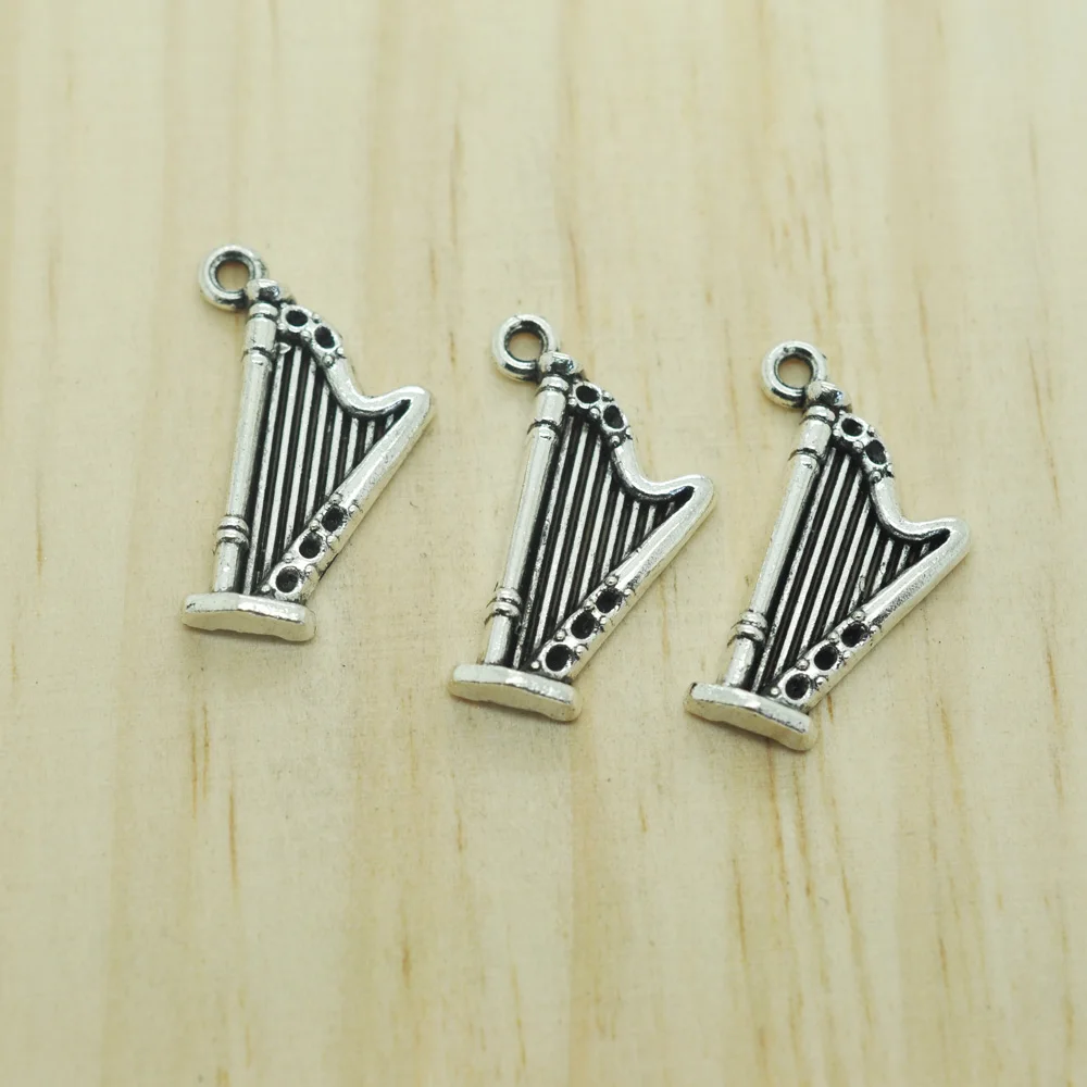 30pcs Antique silver harp charms pendants Musical Instruments charms