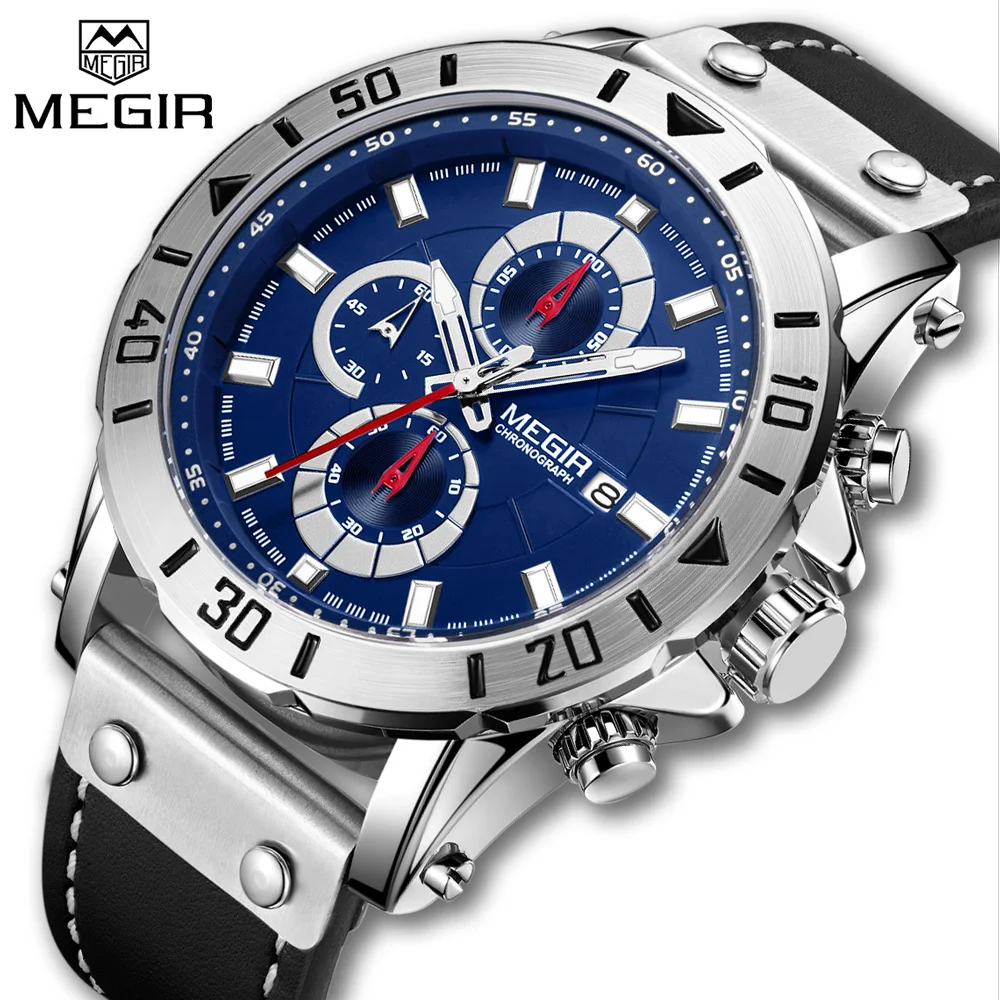 

2018 New MEGIR Men Casual Sport Watch Fashion Quartz Watches Men Leather Strap Waterproof Wristwatch Relogio Masculino-2081