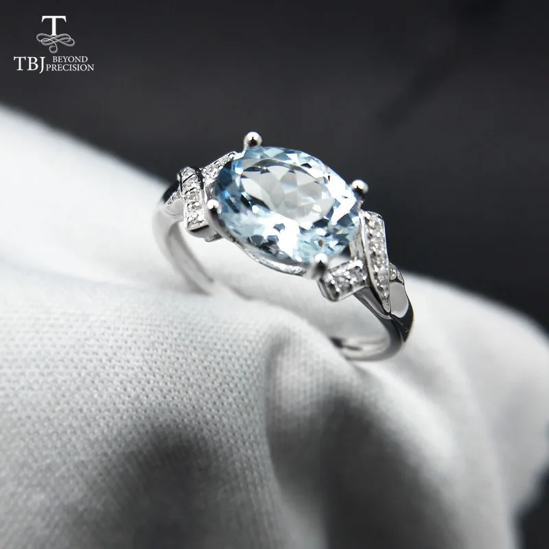 TBJ, натуральный бразильский Аквамарин ov6* 8 1.3ct драгоценный камень кольцо из серебра 925 пробы драгоценный камень ювелирные изделия с подарочной коробкой