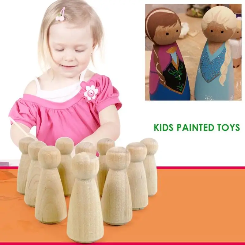 

10pcs Girl Shape Wooden Peg Dolls Unfinished Weddings Party Cake Topper Bookshelf Decor Kids Toys Birthday Gifts DIY Crafts
