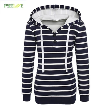 

PSEEWE 2019 New hoodie sweatshirt Women Fashion Hooded Stripes Casual sweatshirt women Blue Color Hoodies Women Sweatshirt Coat