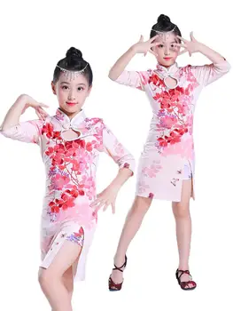 

Girls Latin Dresses For Dancing Cheongsam Ballroom Dance Dress Rumba Samba Children Samba Cha Cha Tango Skirt Standard Salsa