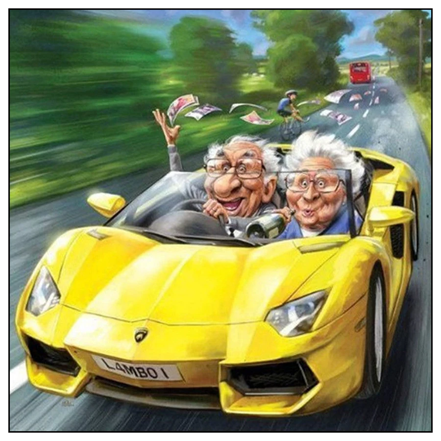 

Diamond Embroidery 5d Painting Old Couple Driving Car Happy Weekend Crystal Mosaic Pictures Full Square Round Diamond Painting