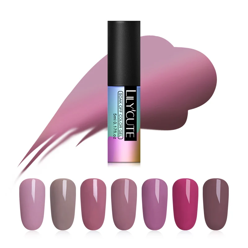 

LILYCUTE Pale Mauve Color Gel UV Gel Polish Long Lasting Pure Nail Color Soak Off Nail Art Gel Varnish Manicure For Nails Design