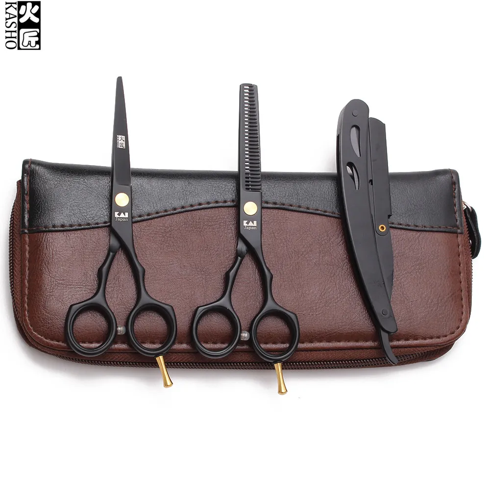 

5.5" 16cm Kasho Black Cut Hair Professional Hairdressing Scissors Titanium Cutting Scissors Thinning Shears Hair Scissors H1104