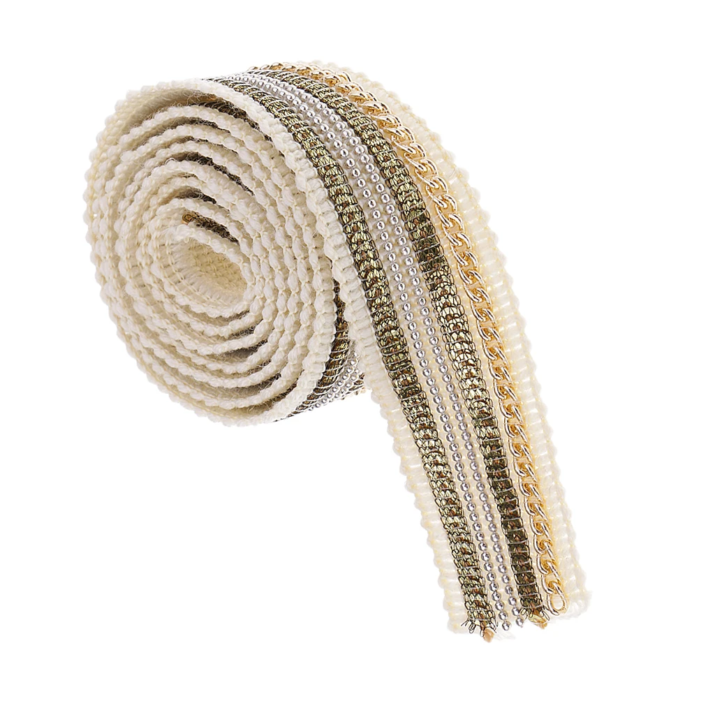1 Yard 25mm Beaded Sequin Lace Trim Fabric Ribbon Embroidered Applique DIY Handcraft Sewing Headdress Wedding Costume Decoration