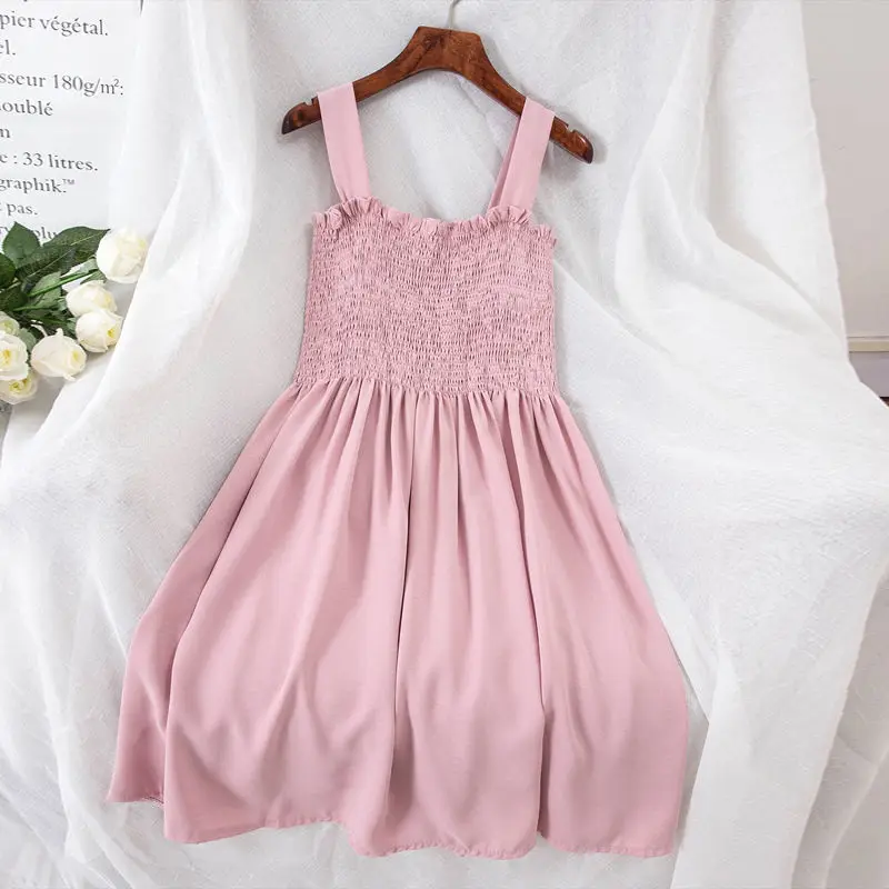 

2019 summer new strap dress beach wood ear Korean version of the sleeveless tube top was thin bottom dress