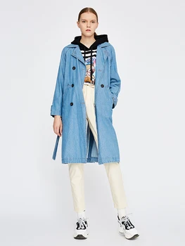 

Toyouth Long Trench Coat Winter Women Jeans Casual Coats Ladies Long Sleeve Trench Plus Size Double Rreasted Abrigos Mujer