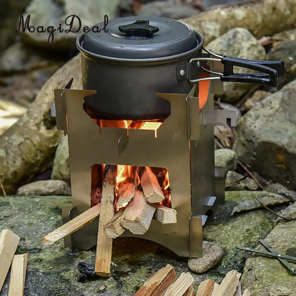 Portable Folding Stainless Steel Camping Hiking Wood Stove Charcoal Burner