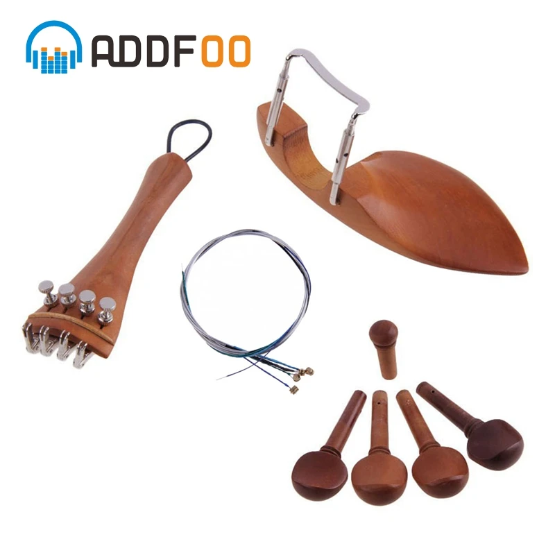 

ADDFOO 4/4 Violin Accessories Parts Chin Rest Tailpiece Fine Tuner Tuning Peg Tailgut Endpin Strings Kit For Violin Replacement