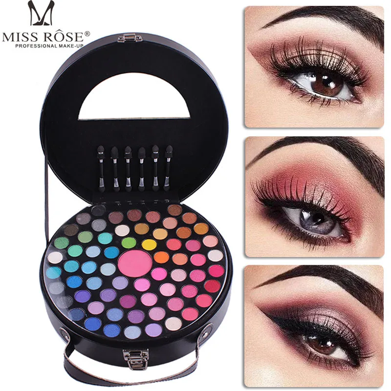 

Miss Rose 65 color eye shadow disk blush makeup box round cosmetic case