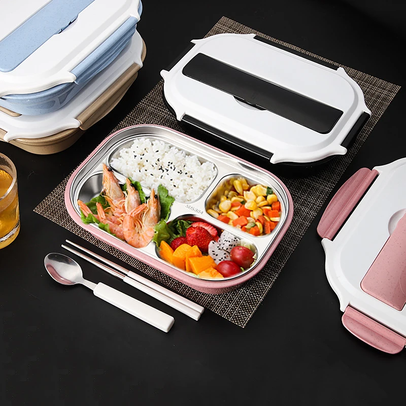 LIYIMENG 304 Stainless Steel 4 Grids Lunch Box Water Injection