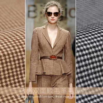 

2018 double sided houndstooth cashmere grid fabric winter coat woolen fabrics 80%Merino -850gsm