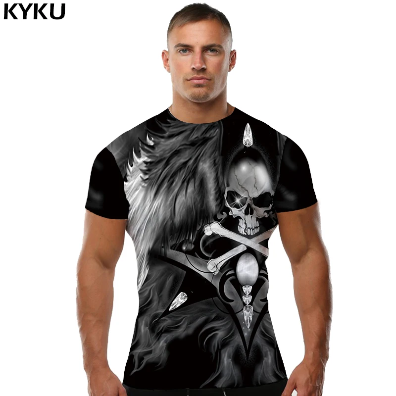 

KYKU Brand Skull Tshirt Streetwear Funny T Shirts 3D Print T Shirt Men Summer Clothing Fashion Clothes Rock Shirt 2018 New