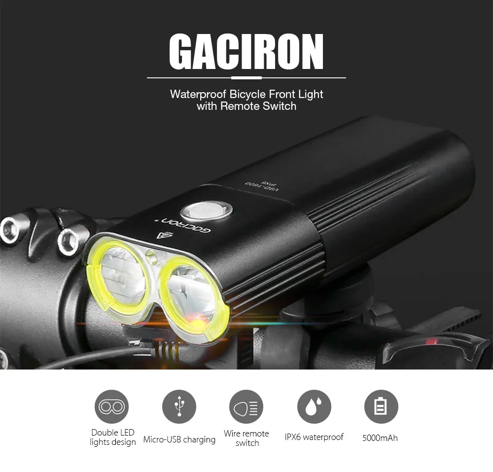 

Rechargeable IPX6 Waterproof Bike Cycling Light Lamp 5V 2A 1600LM Bicycle Front Handlebar Flashlight LED Light Remote Switch