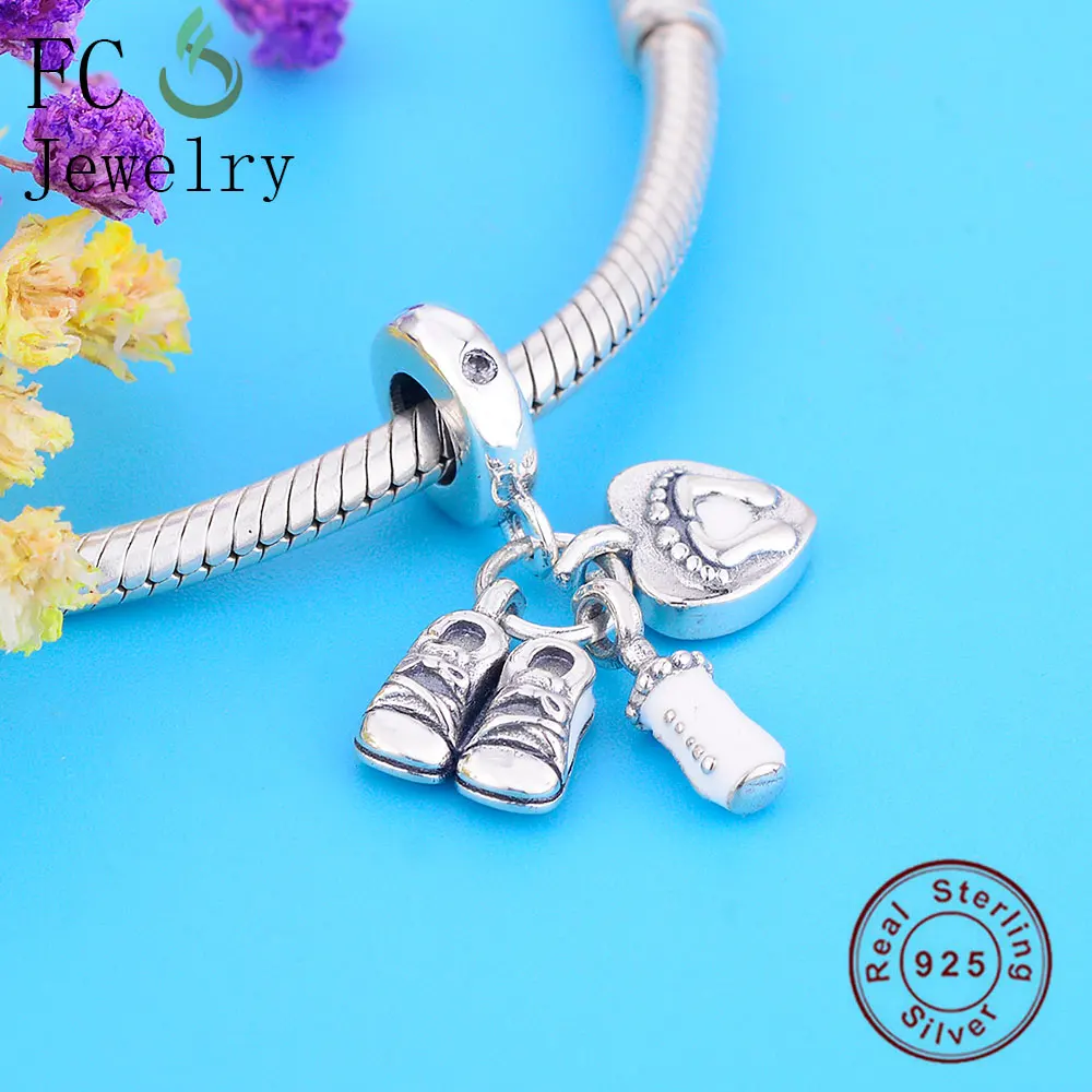 FC ювелирные изделия подходят Pandora Шарм браслет 925 стерлингового серебра ребенок соска обуви подвеска-бусы Berloque ручной работы