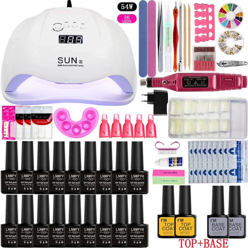 

Full Manicure Set With Lamp set 36/48/54W UV LED lamp 18pcs Nail Gel Polish Kit Nail Set Dryer With Soak Off Manicure Tools Set