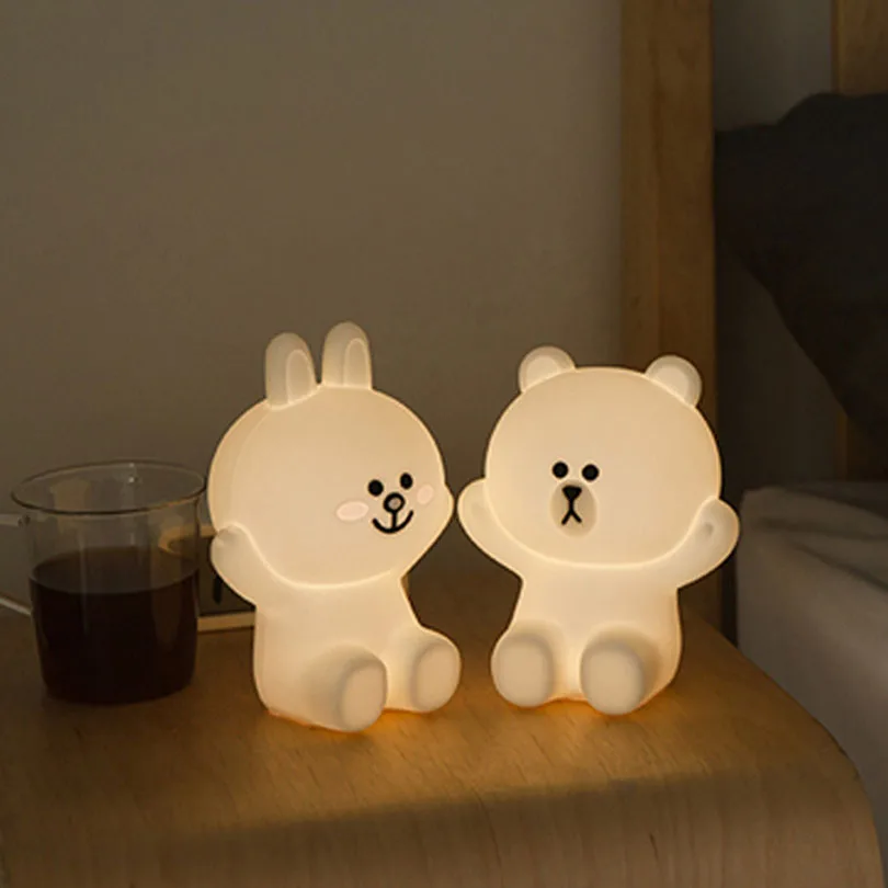 

Ins Hot Creative Line Friend Brown Bear Cony Rabbit LED Night Light USB Charge Silicone Bedside Lamp Home Bedroom Desk Lamp