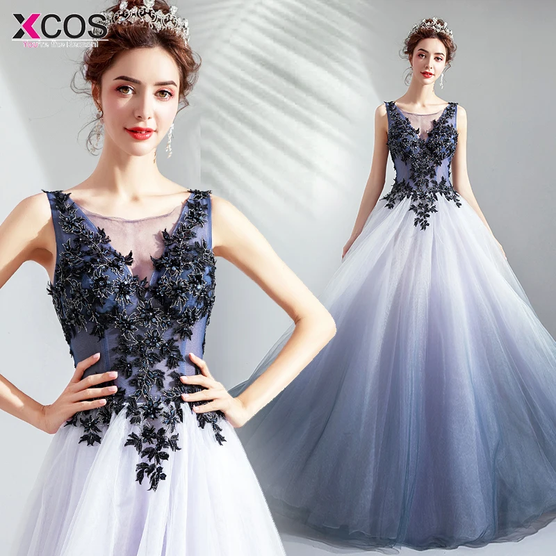 

vestiti lunghi 2019 Ombre Gradient Illusion Lace Up Flowers Elegant Long Evening Dresses Floor Length Party Gowns dubai dress