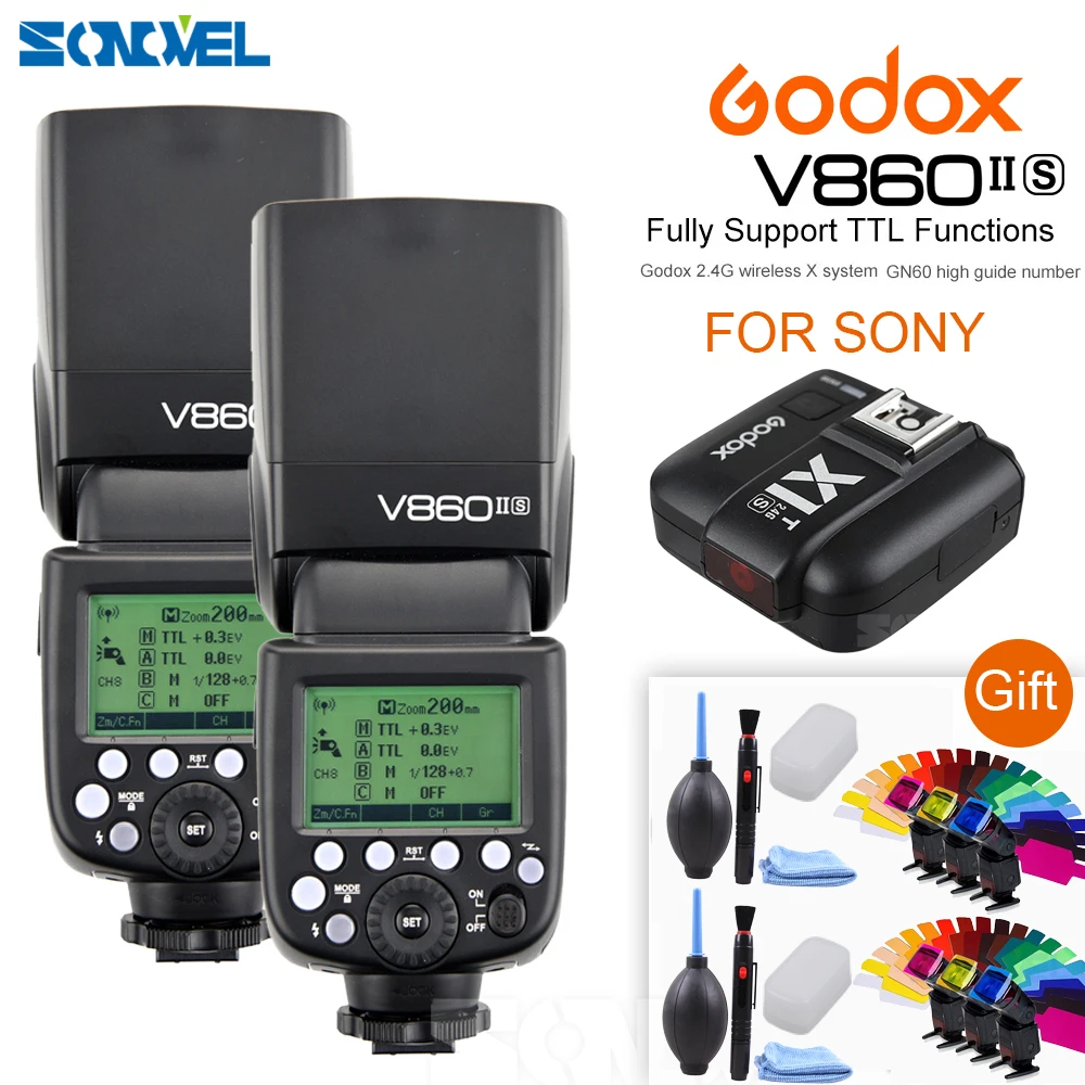 Вспышка Speedlite Godox V860II S TTL GN60 HSS 1/8000s с литий ионной батареей для Sony A7R A7RII A58 A99 A6000 DSLR MI