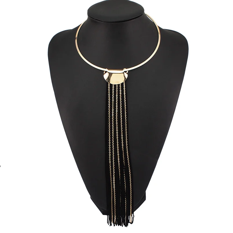 

Alloy Torques Choker Necklaces For Women Trend Long Chain Metal Tassel Statement Pendant Necklace Jewelry UKEN