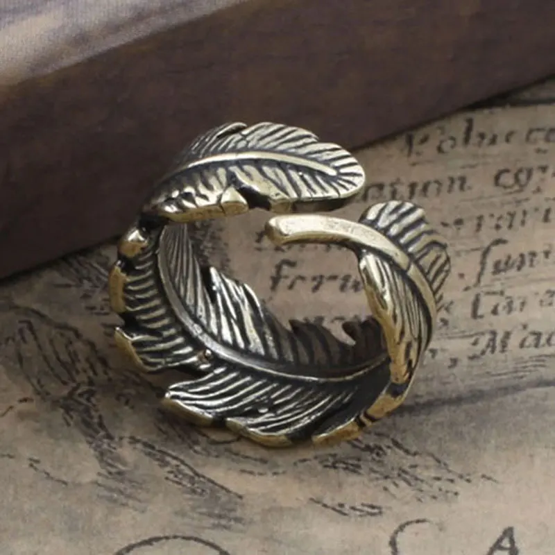 

Fashion Jewelry Gothic Punk Adjustable Copper Olive Leaf / Feather Ring, High Quality Factory Wholesale Women/Men Accessories