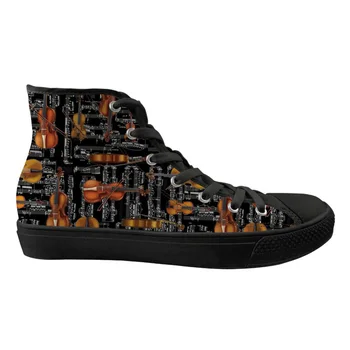 

Customized Musical Notes Canvas Sneakers Men Breathable High Top Vulcanize Shoes 3D Violin Print Lace Up Casual Canvas Flats
