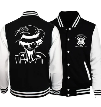 

Japan Anime One Piece Jacket Men Straw Hat Luffy Baseball Jackets Mens 2020 Spring Autumn Slim Fit Black White Harajuku Coat 5XL