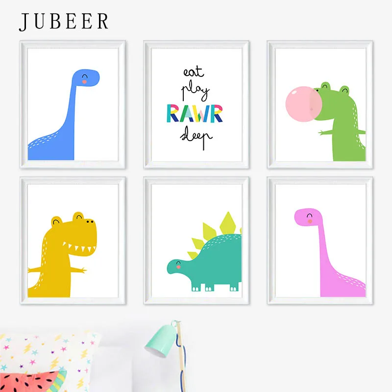 

Nursery Wall Art dinosaurs Print Baby Boy Art Dinosaur Cute Animal Poster and Print Painting for Baby Room Kids Bedroom Picture