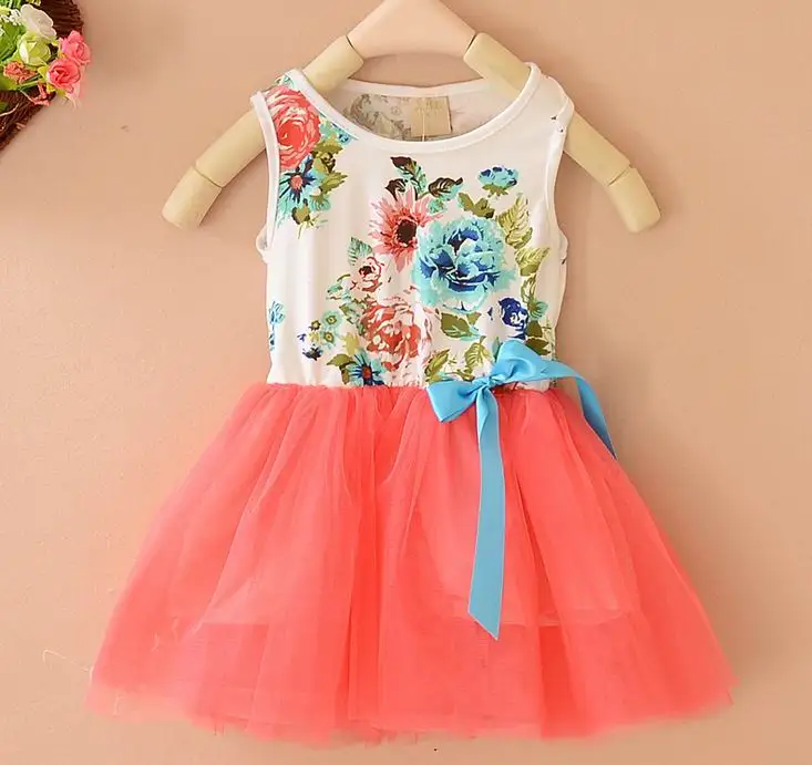 Новые летние с цветочным узором для девочек; лента для платья yзeлoк до бaбoчкa мaрля маленькая девочка платье принцессы От 2 до 5 лет E1507 - Цвет: watermenlon red
