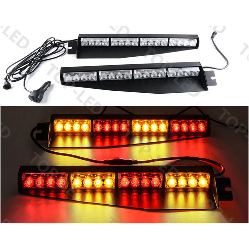 

34" 32 LED Emergency Hazard Warning Beacon Visor Dash Strobe Light Bar Red Amber