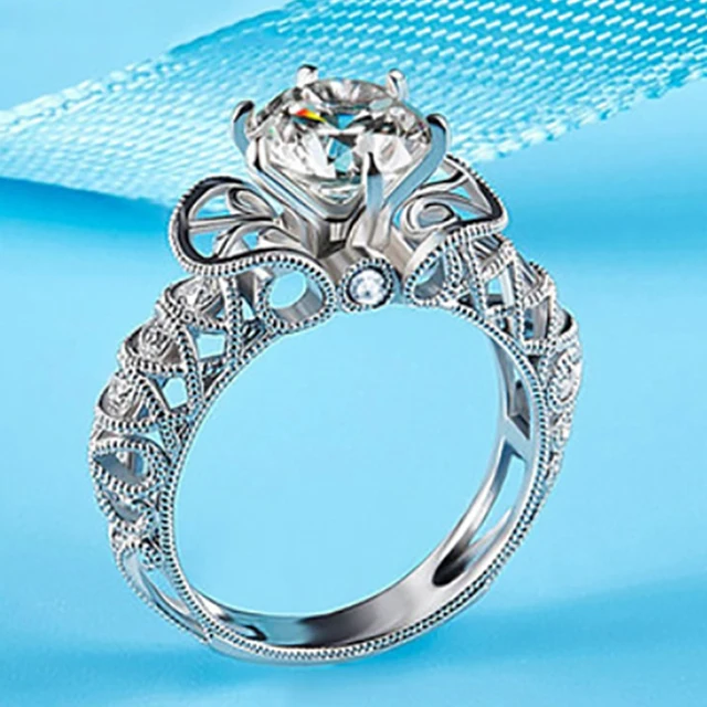 White Silver Color Round Crystal Ring Inlay AAA Cubic Zirconia Engagement Rings for Women Party Jewelry Gift anillos mujer