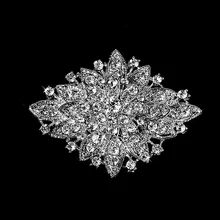 Dark Silver Plated Clear Rhinestone Crystal Diamante Large Flower Vintage Bouquet Brooch
