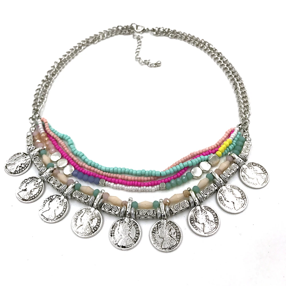 2017 New Heavy metal choker neclace seed beads Statement Bohemia necklace Vintage gypsy ethnic vintage maxi Necklace for women