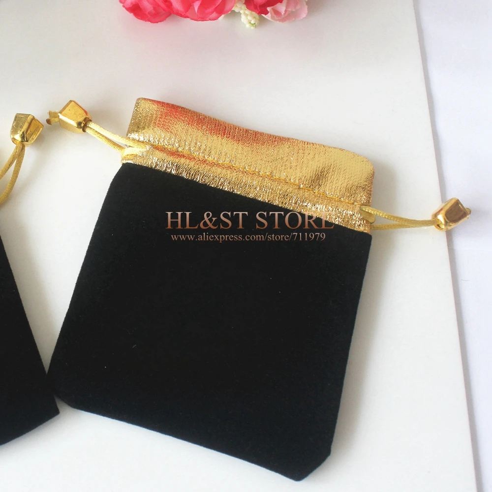Black Color With Gold Top 25 PCS 7X9CM Velvet Jewelry Bags Small Gift