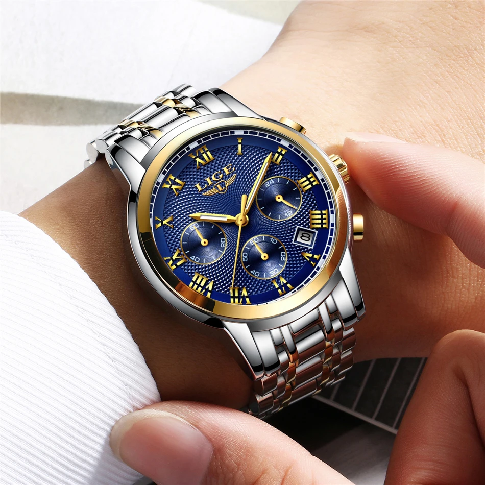 Relogio Masculino LIGE новые часы Для мужчин Элитный бренд хронограф Для мужчин спортивные часы Водонепроницаемый полный Сталь кварцевые Для мужчин часы