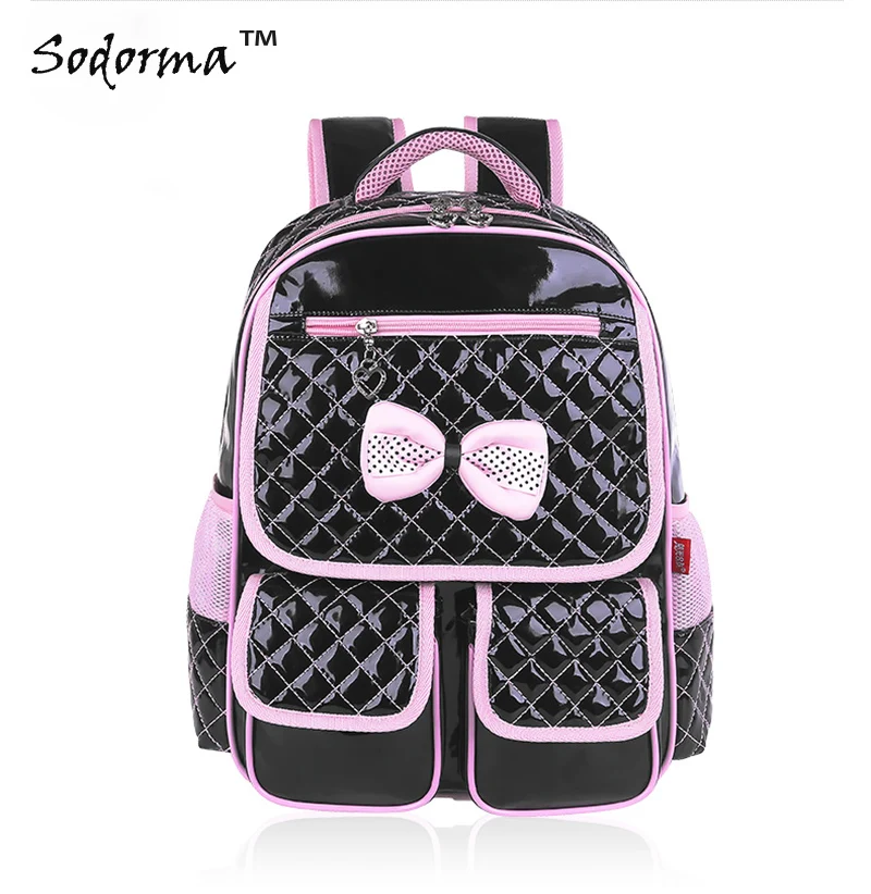 

Waterproof Pu leather Bow tie Children school backpack girls primary school bag Healthy backbone protection for grade 1-6