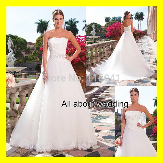 Summer Beach Wedding Dresses Guest Modest Dress Princess Floor-Length Court Train Appliques Strapless Off The Shou 2015 On Sale | Свадьбы и