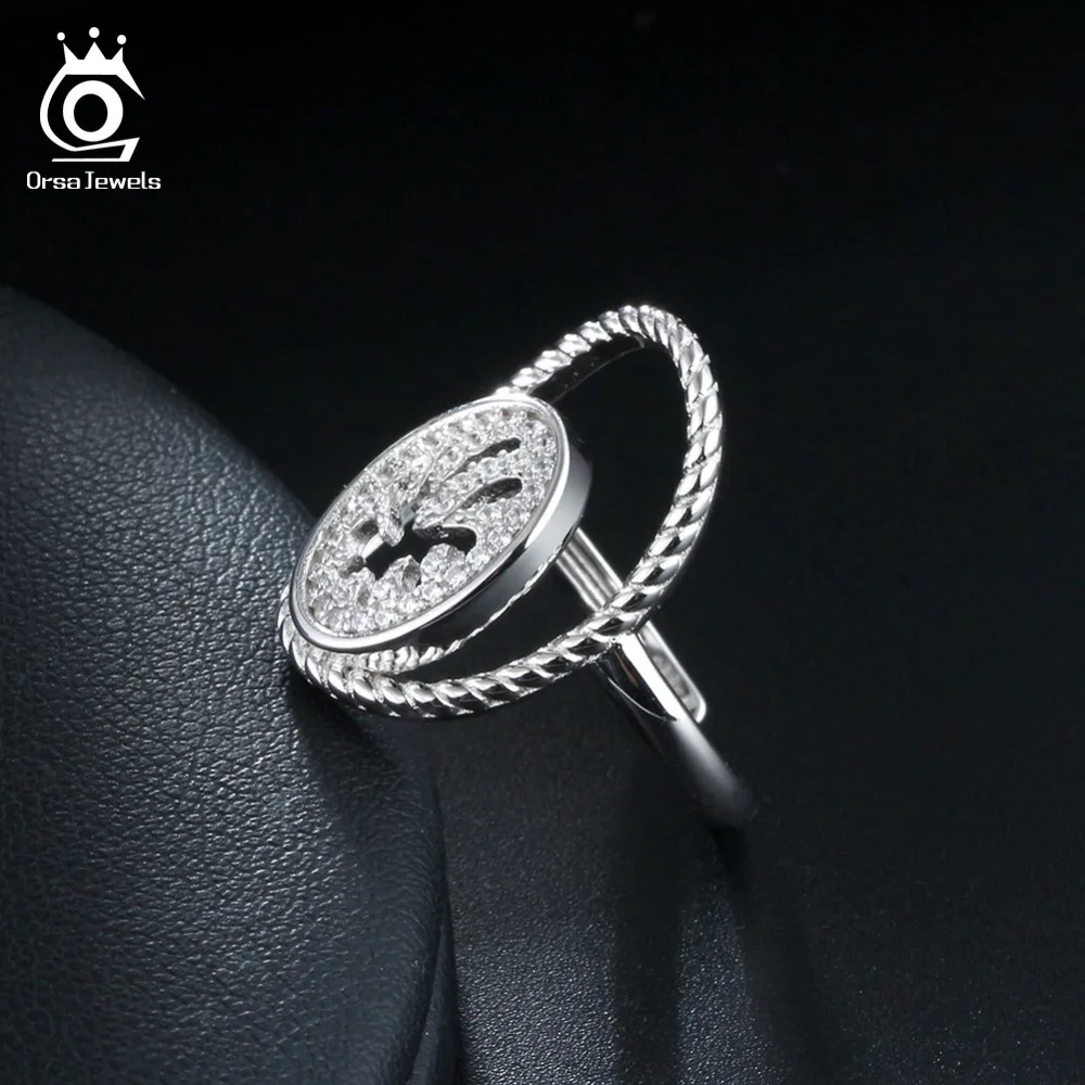 ORSA JEWELS Original Design Adjustable Ring Solid 925 Sterling Silver Jewelry Zircon Oval Dreamcatcher Shape Women Rings SR105