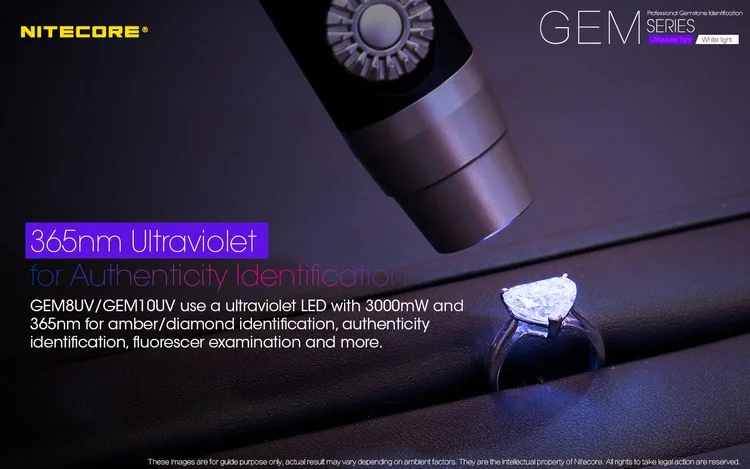 Топ продаж NITECORE GEM10UV Алмазный нефритовый ювелирный античный УФ-Светильник 3000 МВт 365 нм профессиональная идентификация драгоценных камней