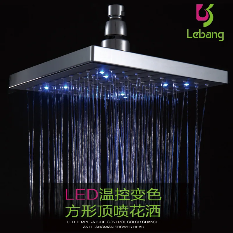 

ABS8 inch large square head top spray bathroom bathroom LED three color temperature control discoloration shower shower