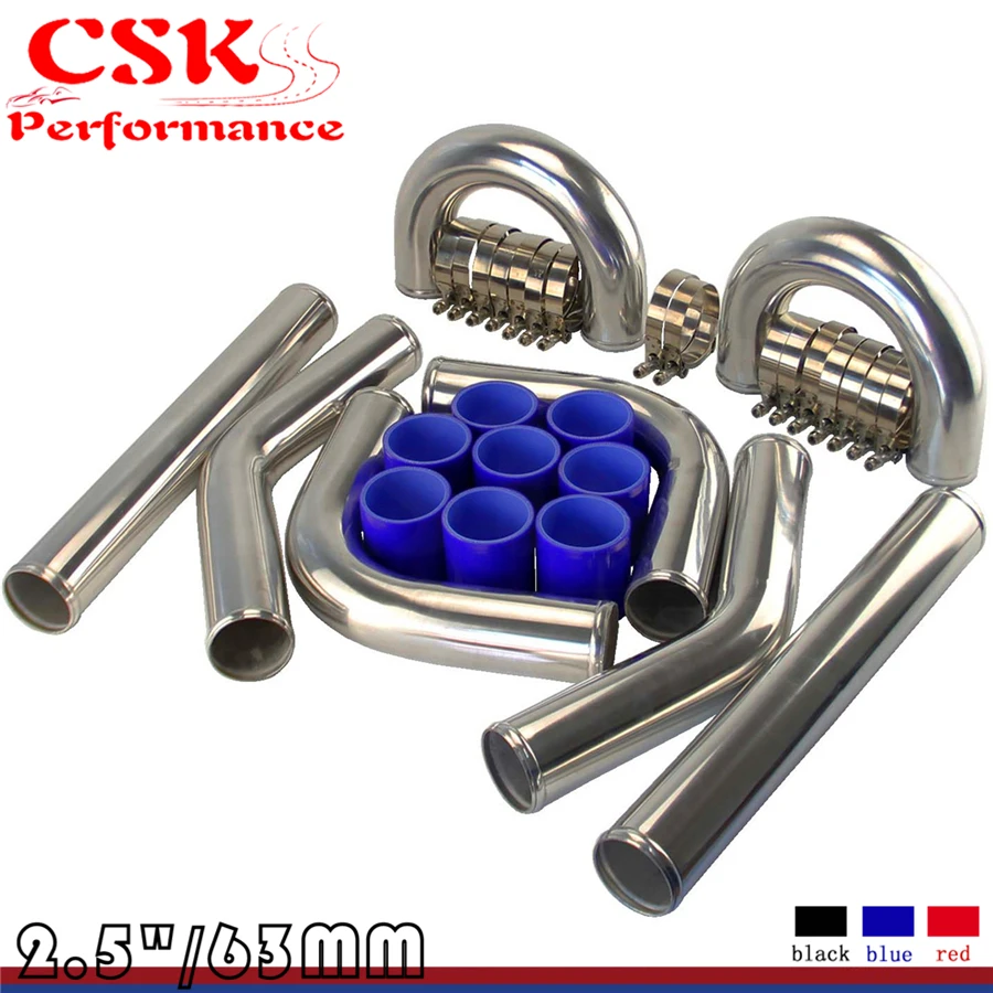 

1kit x UNIVERSAL TURBO BOOST INTERCOOLER PIPE KIT 2.5" 63MM 8 PIECE PCS ALLOY PIPING kit BLACK / RED / BLUE