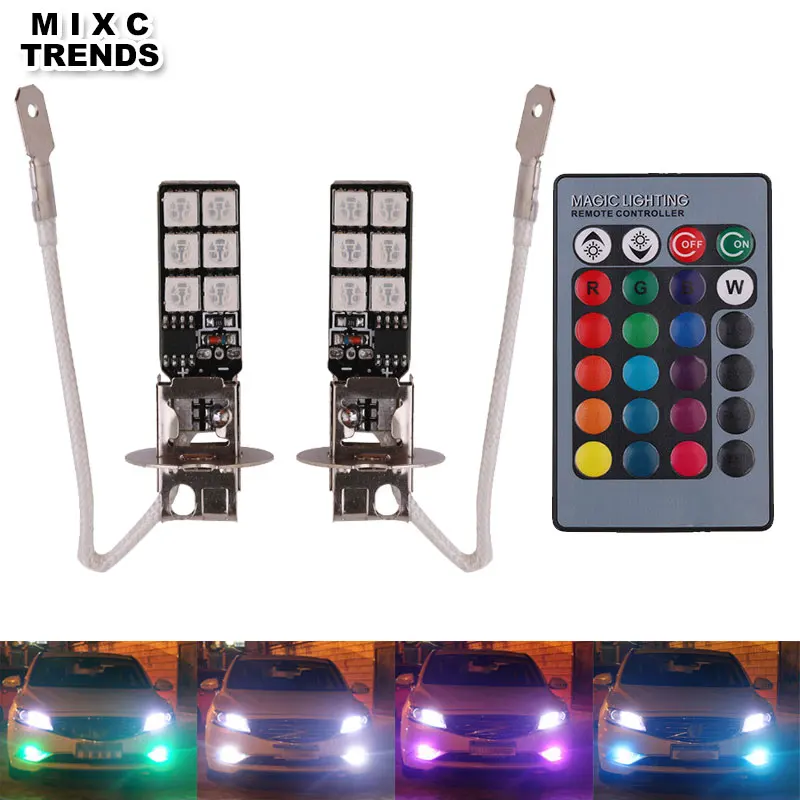 Buy MIXC TRENDS 1Pair H3 RGB LED Car fog light bulb with wireless Remote 12V