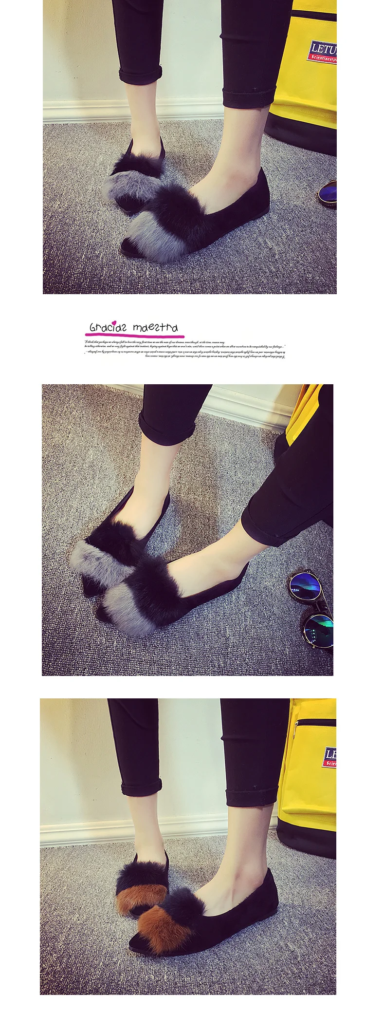 Dailan Jeanna/зимняя обувь; модная обувь; Asakuchi Maomao; модная кашемировая обувь на плоской подошве с кроличьими ушками