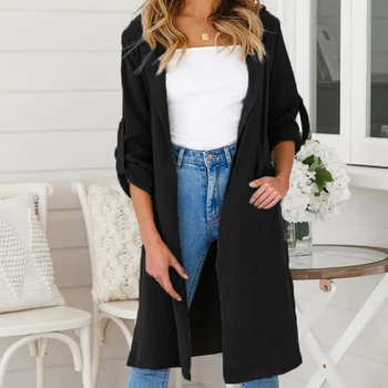 

New Fashion Women Open Stitch Trench Wind Coat Outwear Lady Long Sleeve Lapel Collar Cardigan