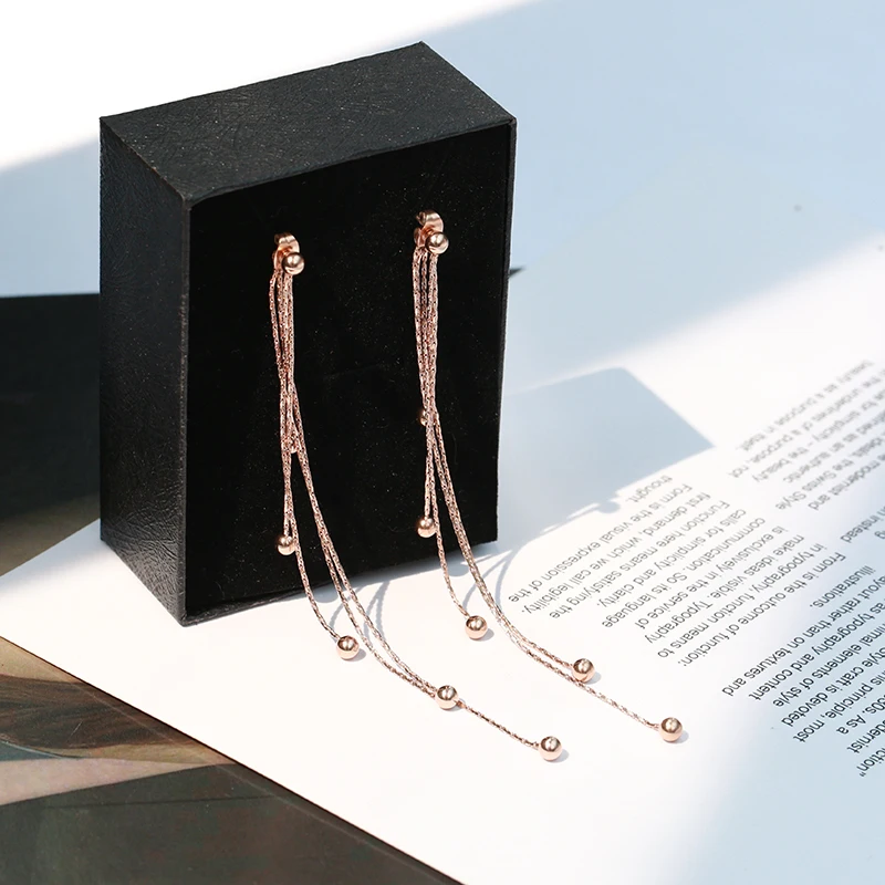 

YUN RUO New Arrival Fashion Elegant Tassel Stud Earring Woman Rose Gold Color Titanium Steel Jewelry Girl Birthday Gift Not Fade